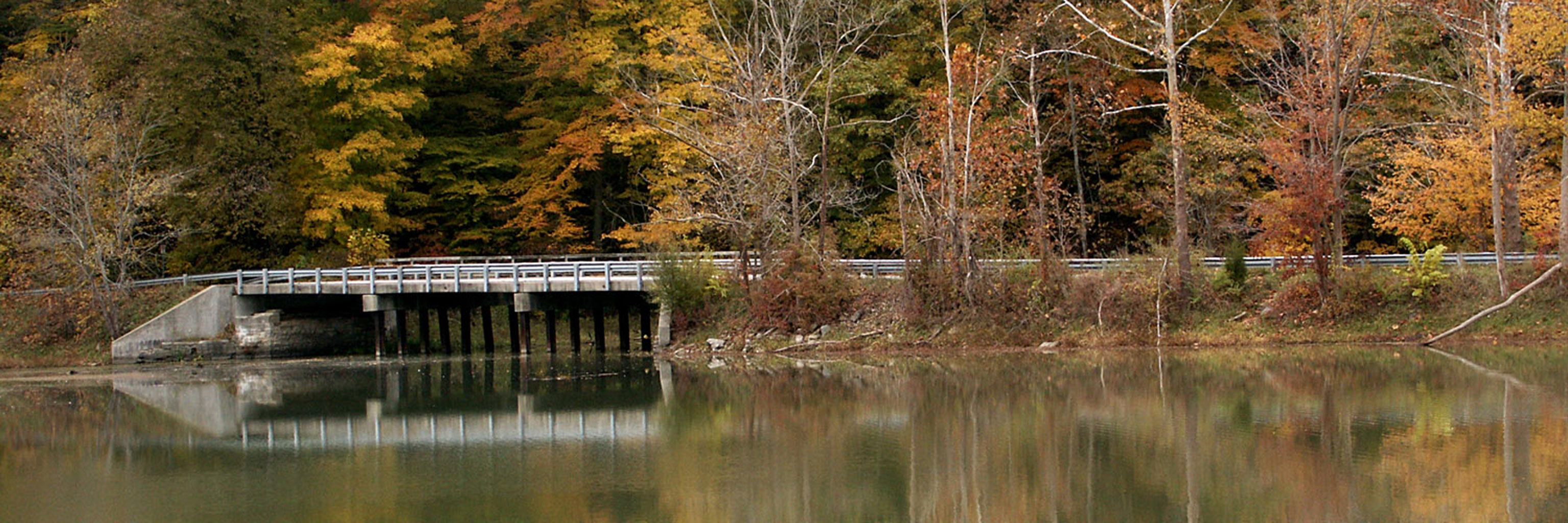 A bridge over Griffy Lake in Bloomington, Indiana.