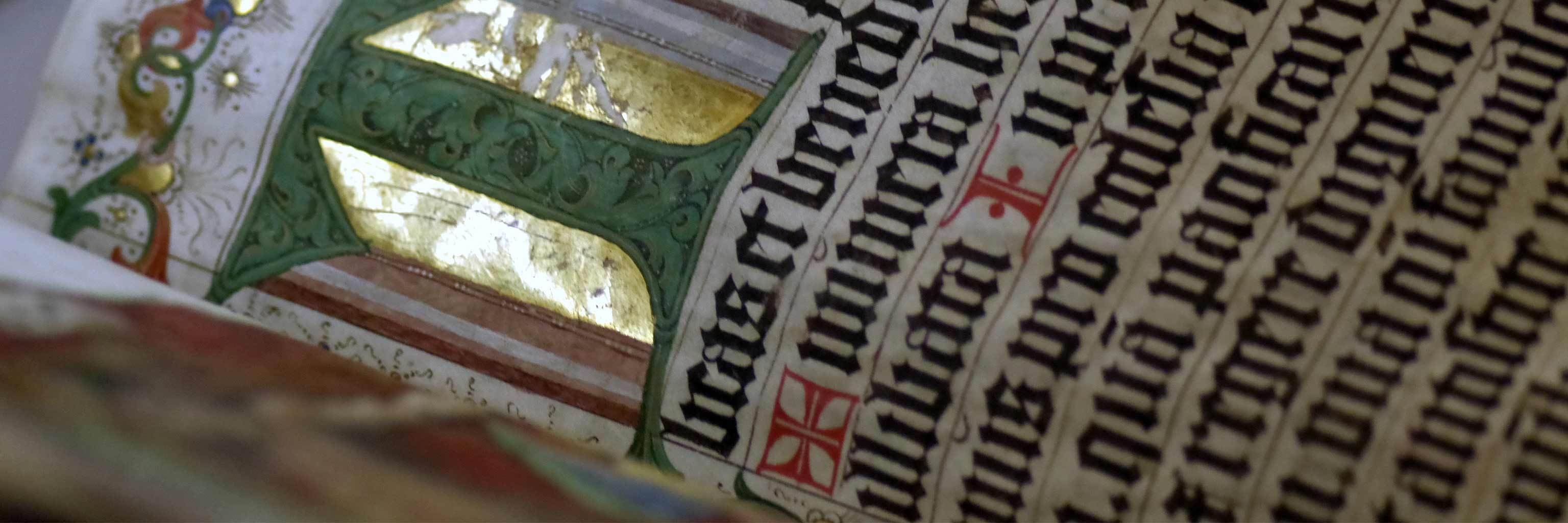 Close up of medieval script.